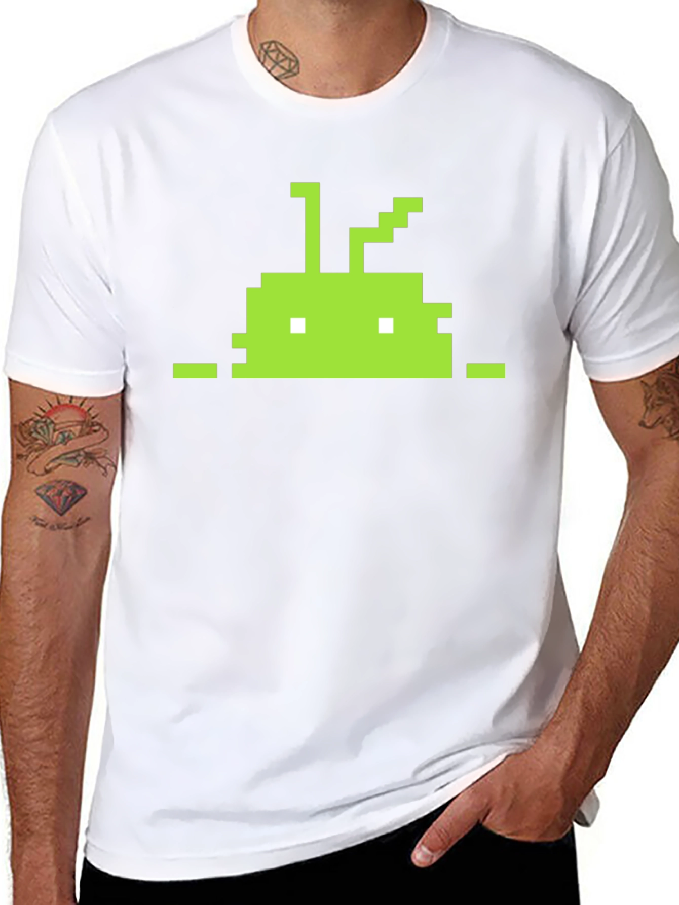 Pixelated Android Robot Black T-Shirt