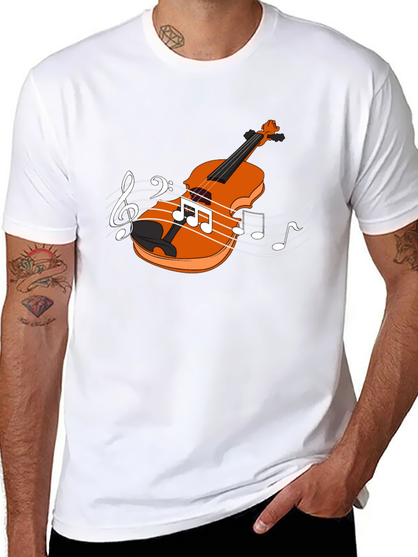 Violin Music Notes Black T-Shirt