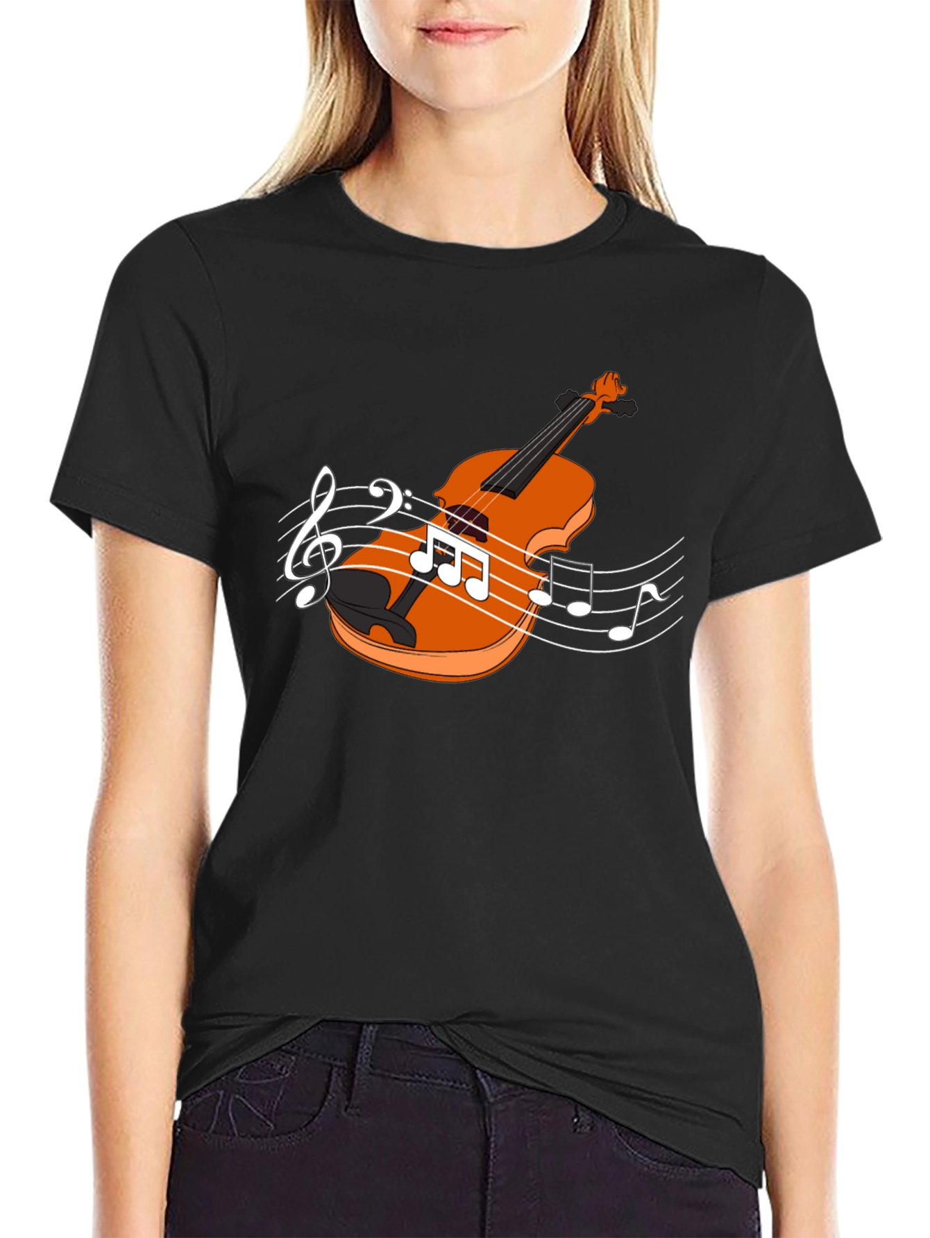 Violin Music Notes Black T-Shirt