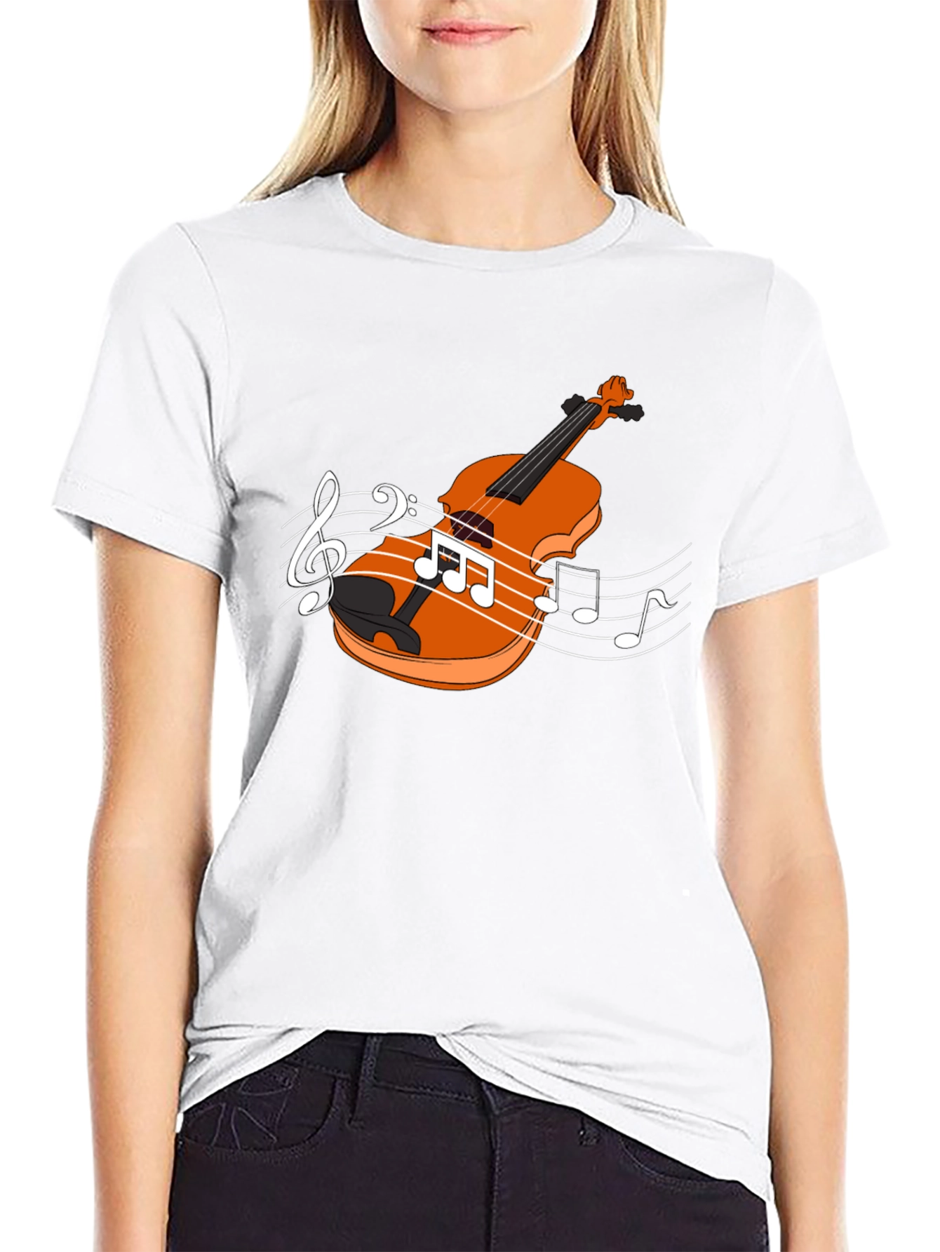 Violin Music Notes Black T-Shirt