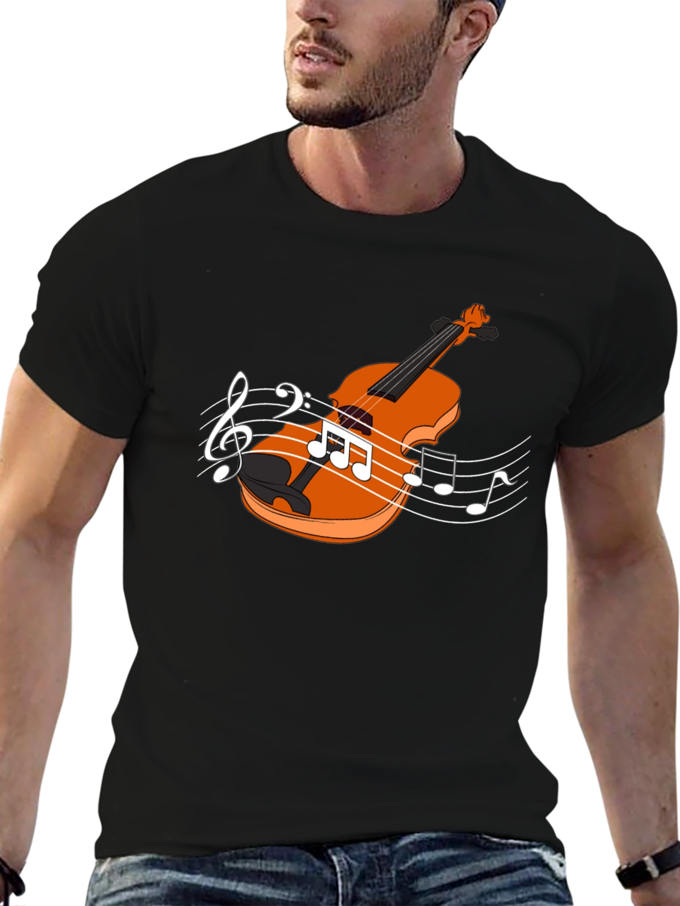 Violin Music Notes Black T-Shirt