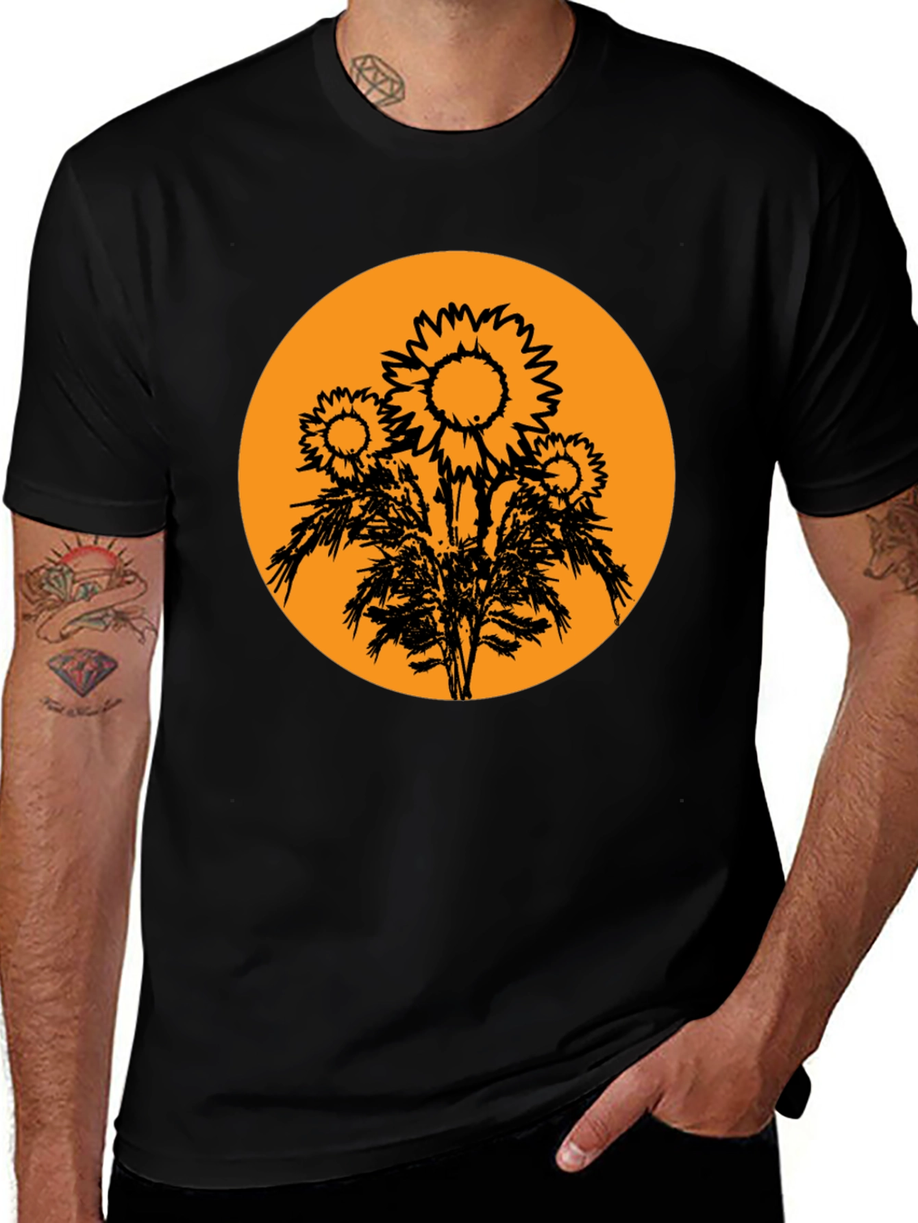 Sunflower Graphic Tee - Black Cotton T-Shirt