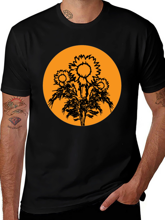 Sunflower Graphic Tee - Black Cotton T-Shirt