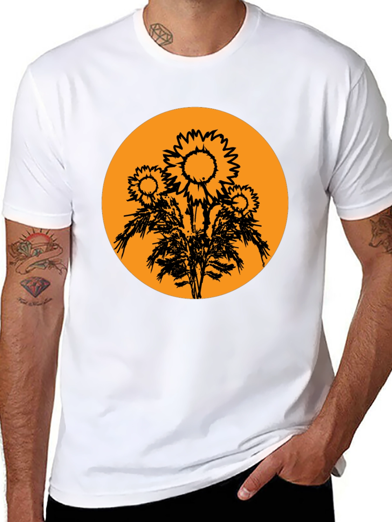 Sunflower Graphic Tee - Black Cotton T-Shirt