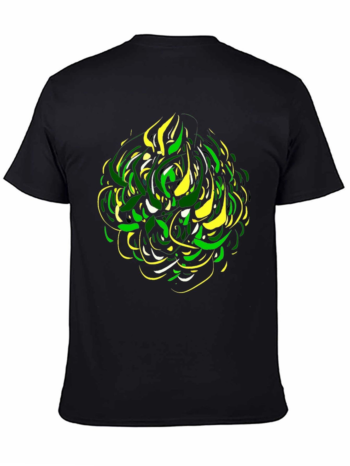 Abstract Green & Yellow Graphic Print Black Tee
