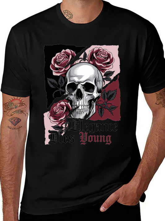 Skull & Roses Graphic Tee - Elegance Dies Young