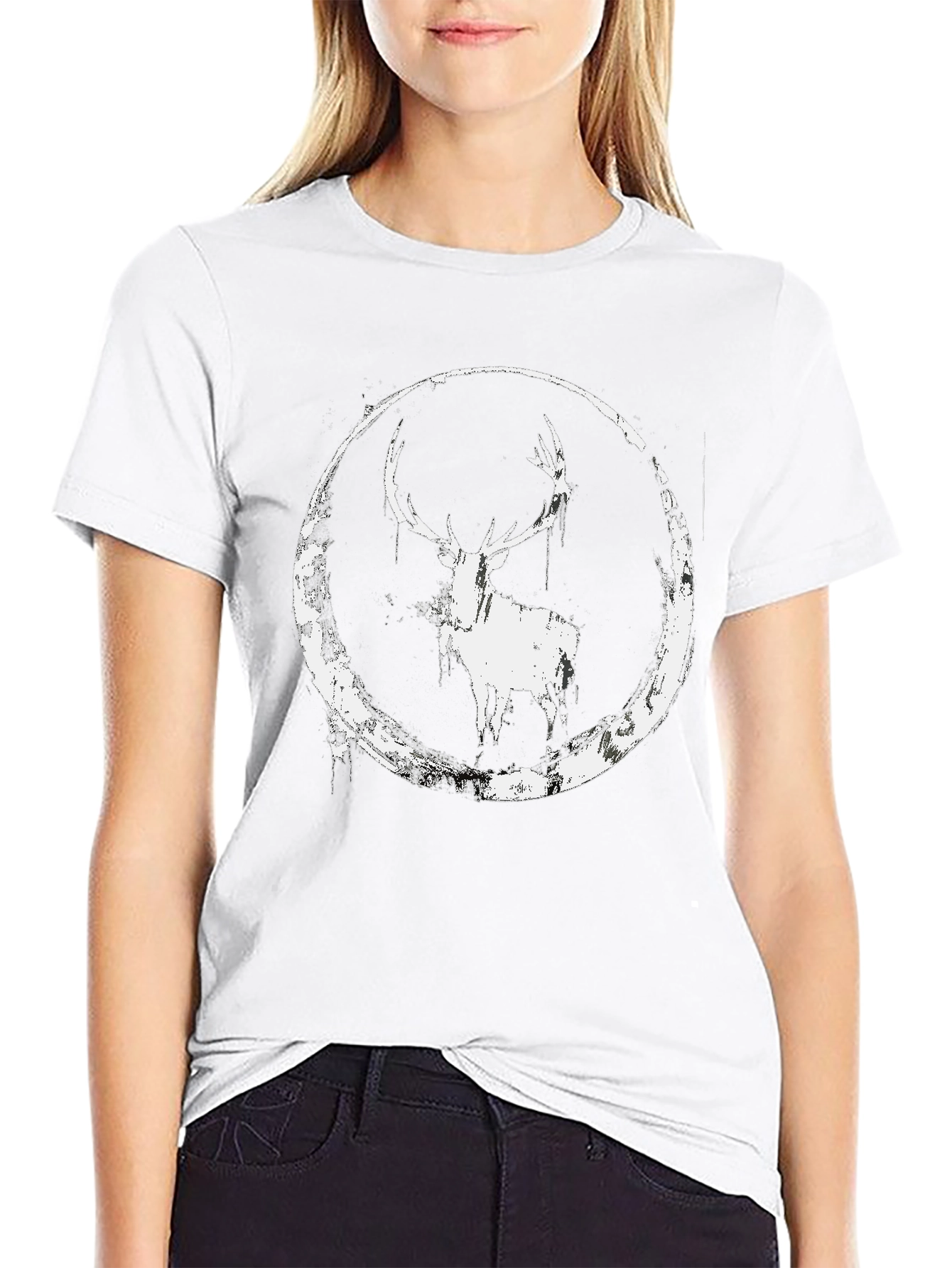 Deer Circle Graphic Black T-Shirt