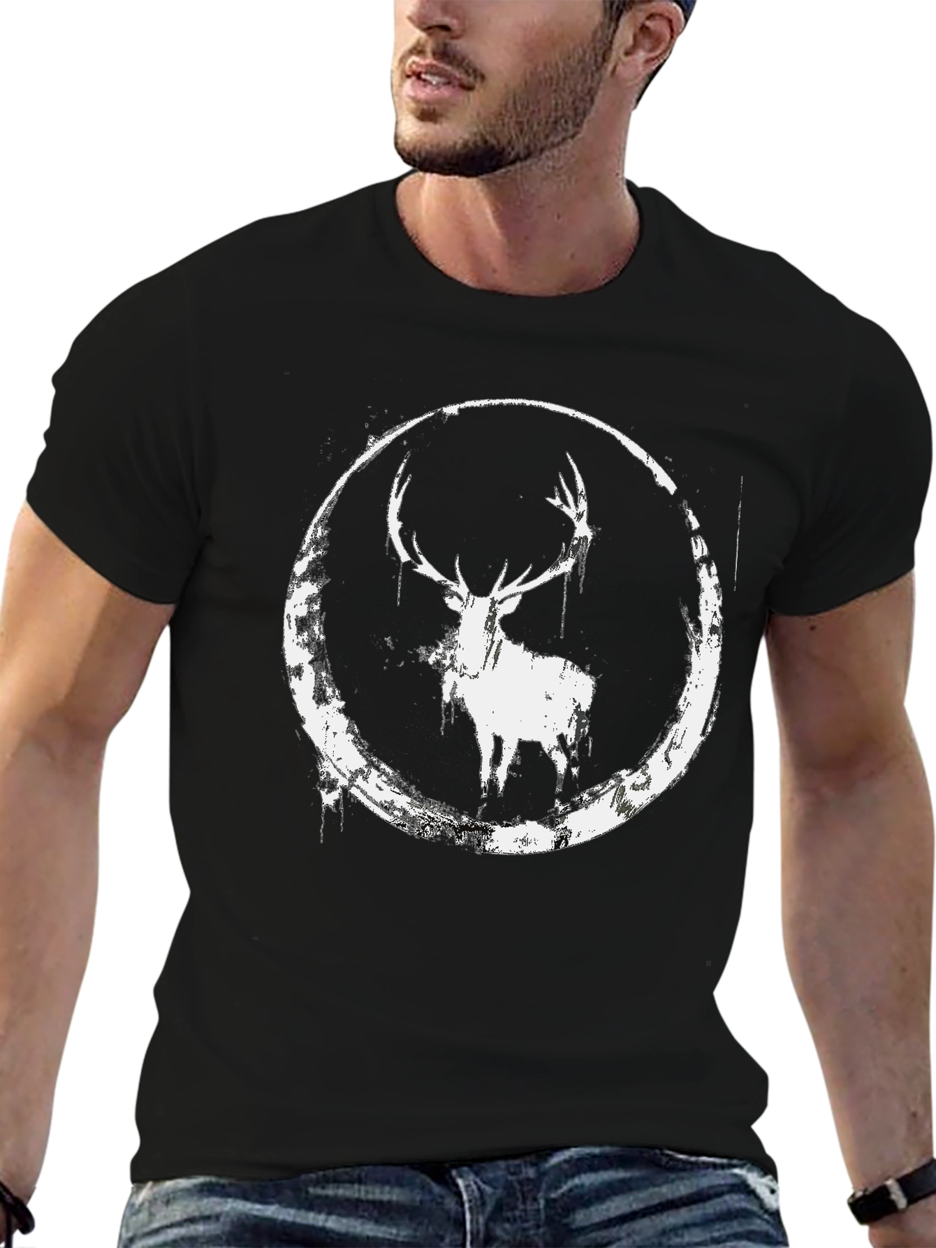 Deer Circle Graphic Black T-Shirt