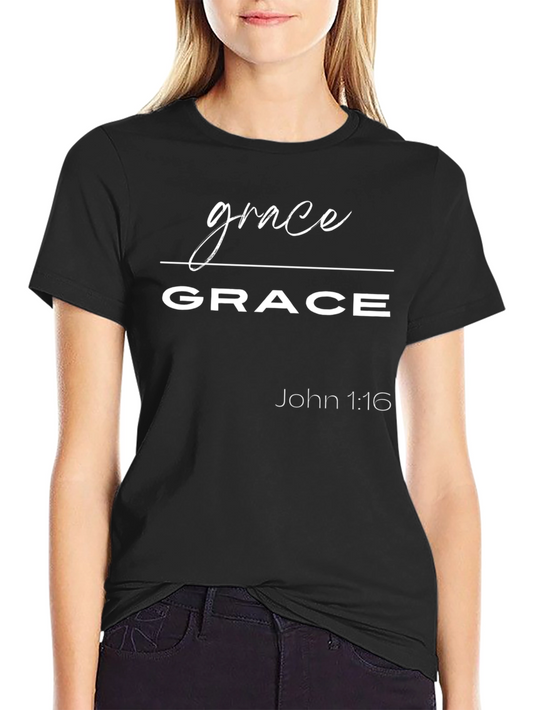 Grace Christian T-Shirt - John 1:16 - Black Tee