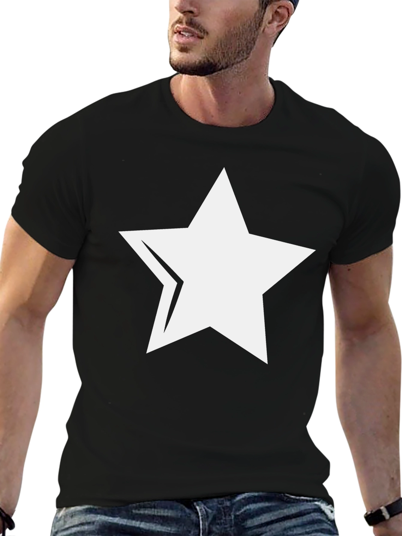 Bold Star Graphic Tee - Stylish Black Cotton T-Shirt