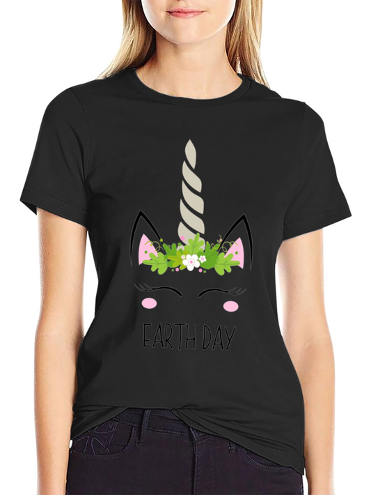 Earth Day Unicorn Graphic Tee - Black Cotton Blend
