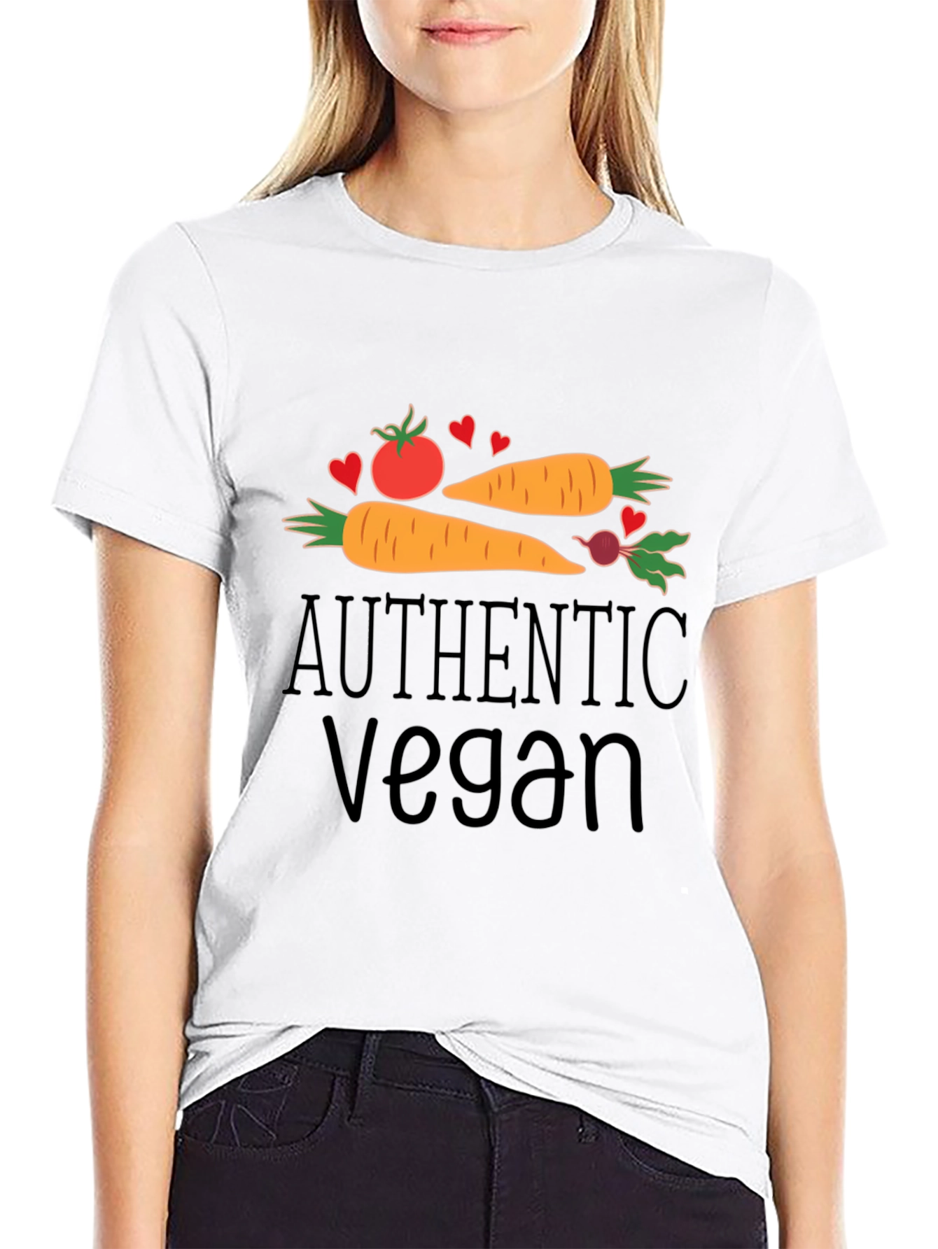 Authentic Vegan Black T-Shirt: Carrot Tomato & Beet Design