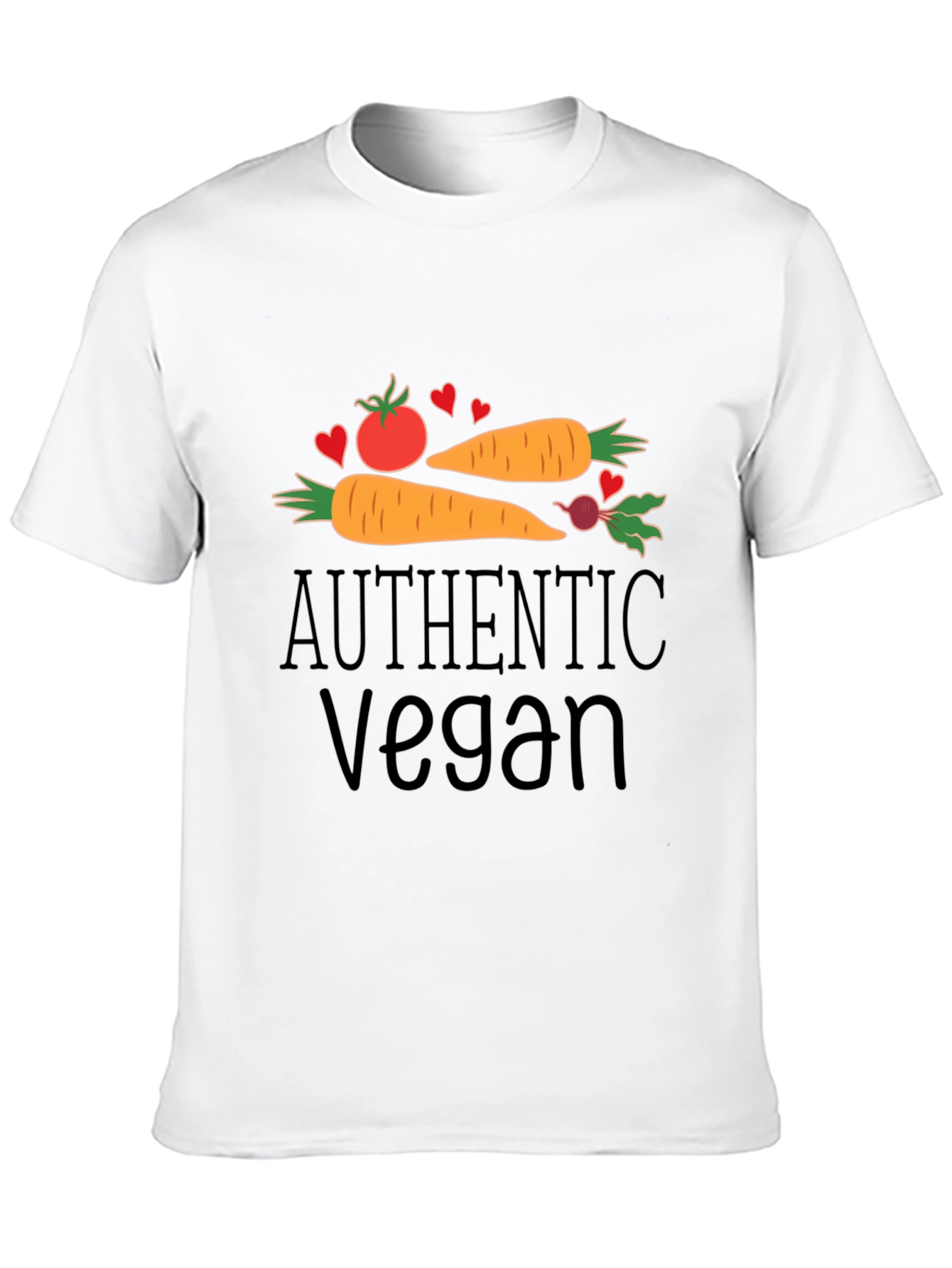 Authentic Vegan Black T-Shirt: Carrot Tomato & Beet Design