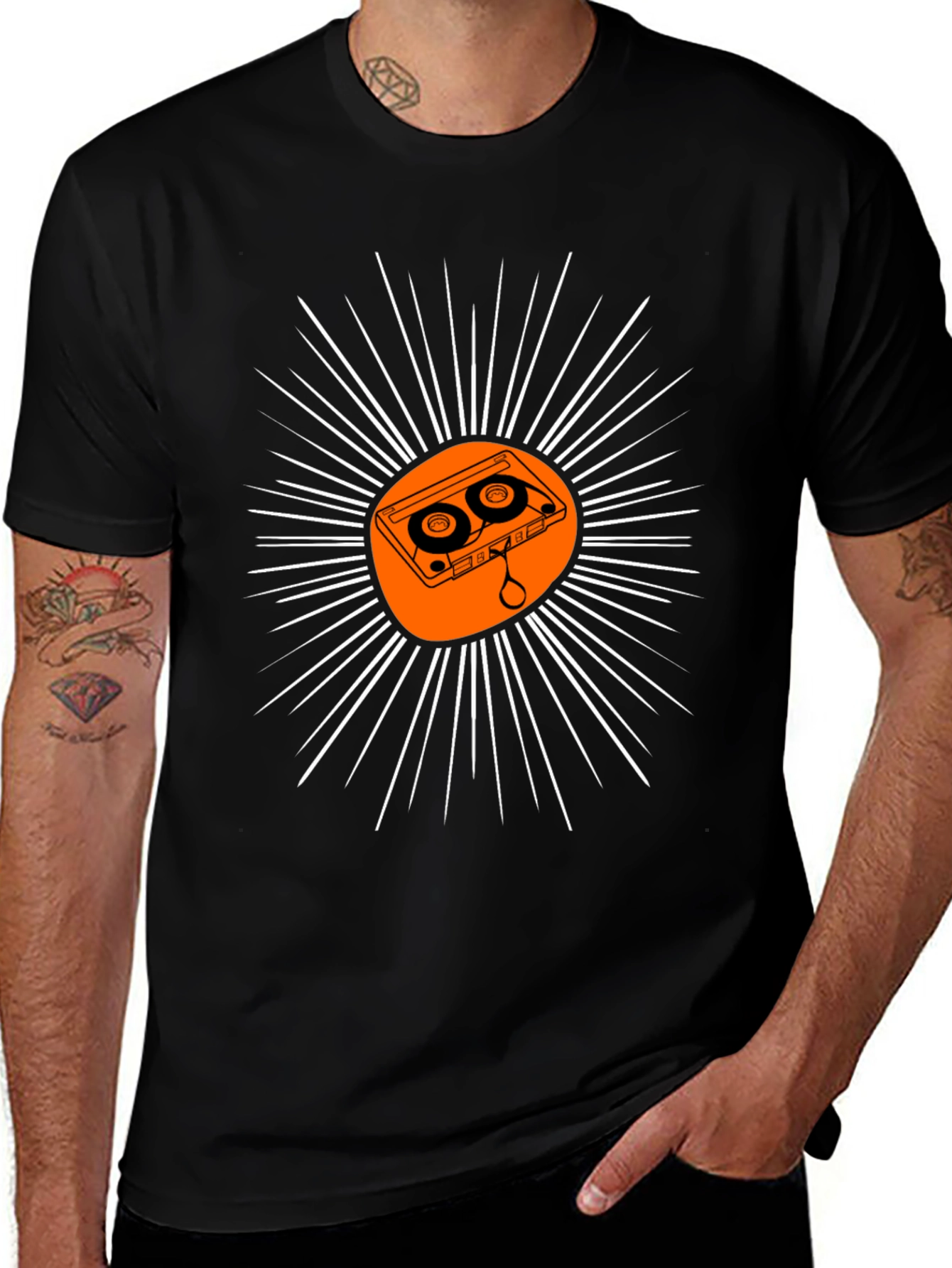 Retro Cassette Tape Sunburst Graphic Tee