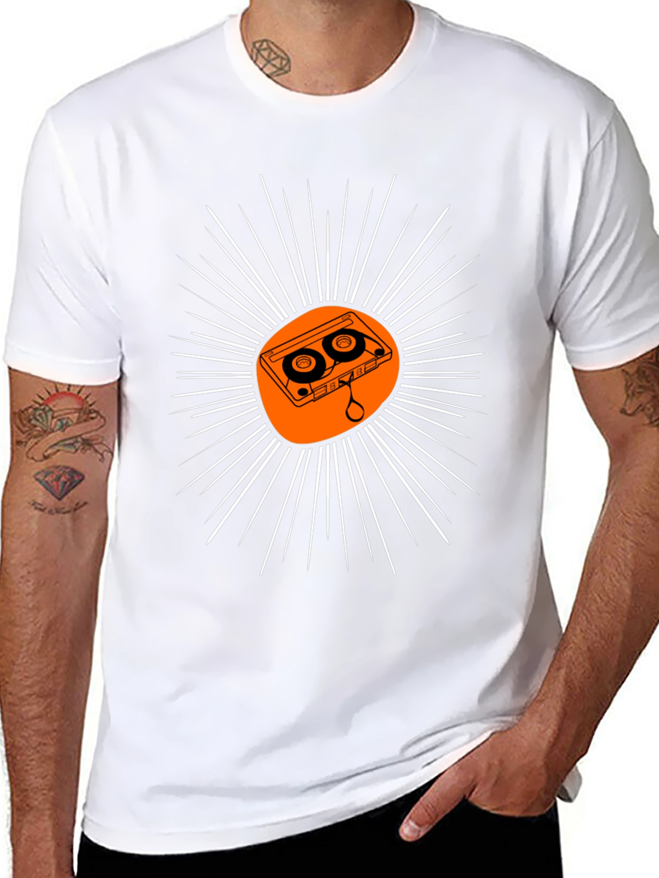 Retro Cassette Tape Sunburst Graphic Tee