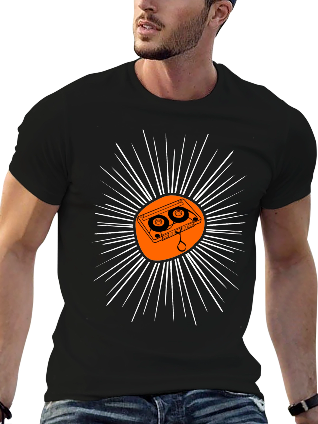 Retro Cassette Tape Sunburst Graphic Tee