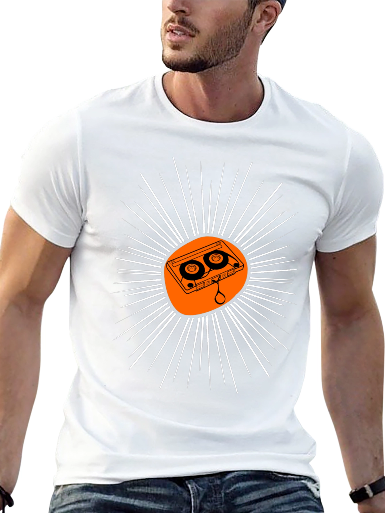 Retro Cassette Tape Sunburst Graphic Tee