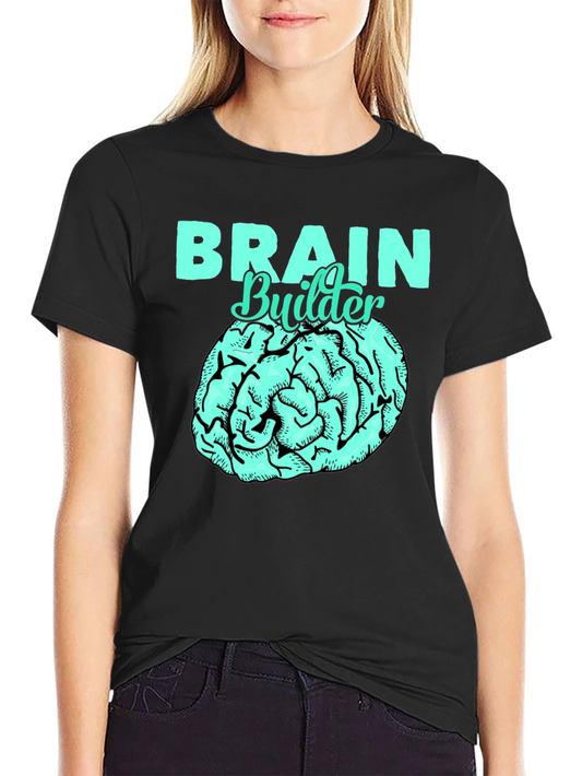 Brain Builder T-Shirt - Black Cotton Tee with Brain Graphic