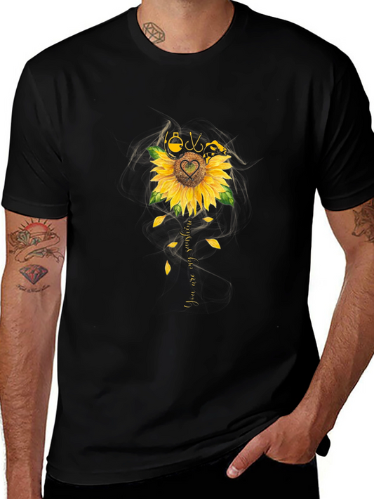 Fishing Sunflower Graphic T-Shirt - Black