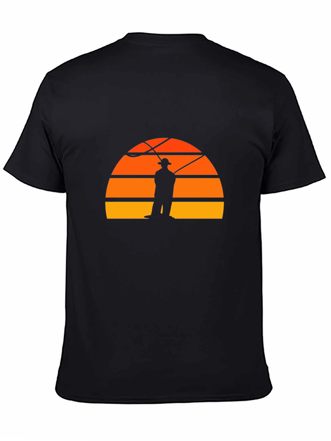 Fisherman Sunset Graphic Tee - Retro Style Black T-Shirt
