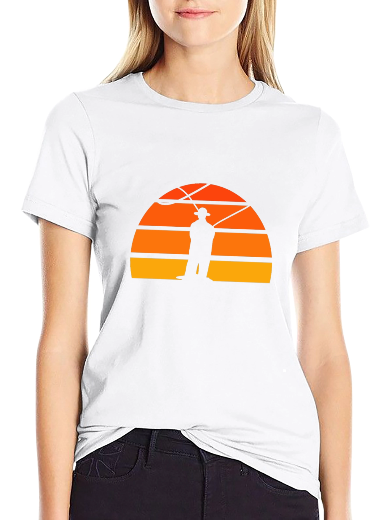 Fisherman Sunset Graphic Tee - Retro Style Black T-Shirt