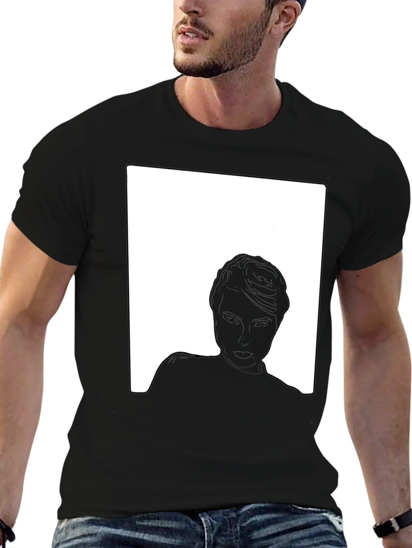 Monochrome Graphic Print Tee - Modern Art Style