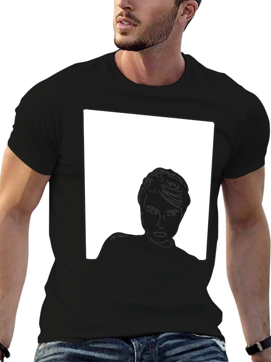 Monochrome Graphic Print Tee - Modern Art Style