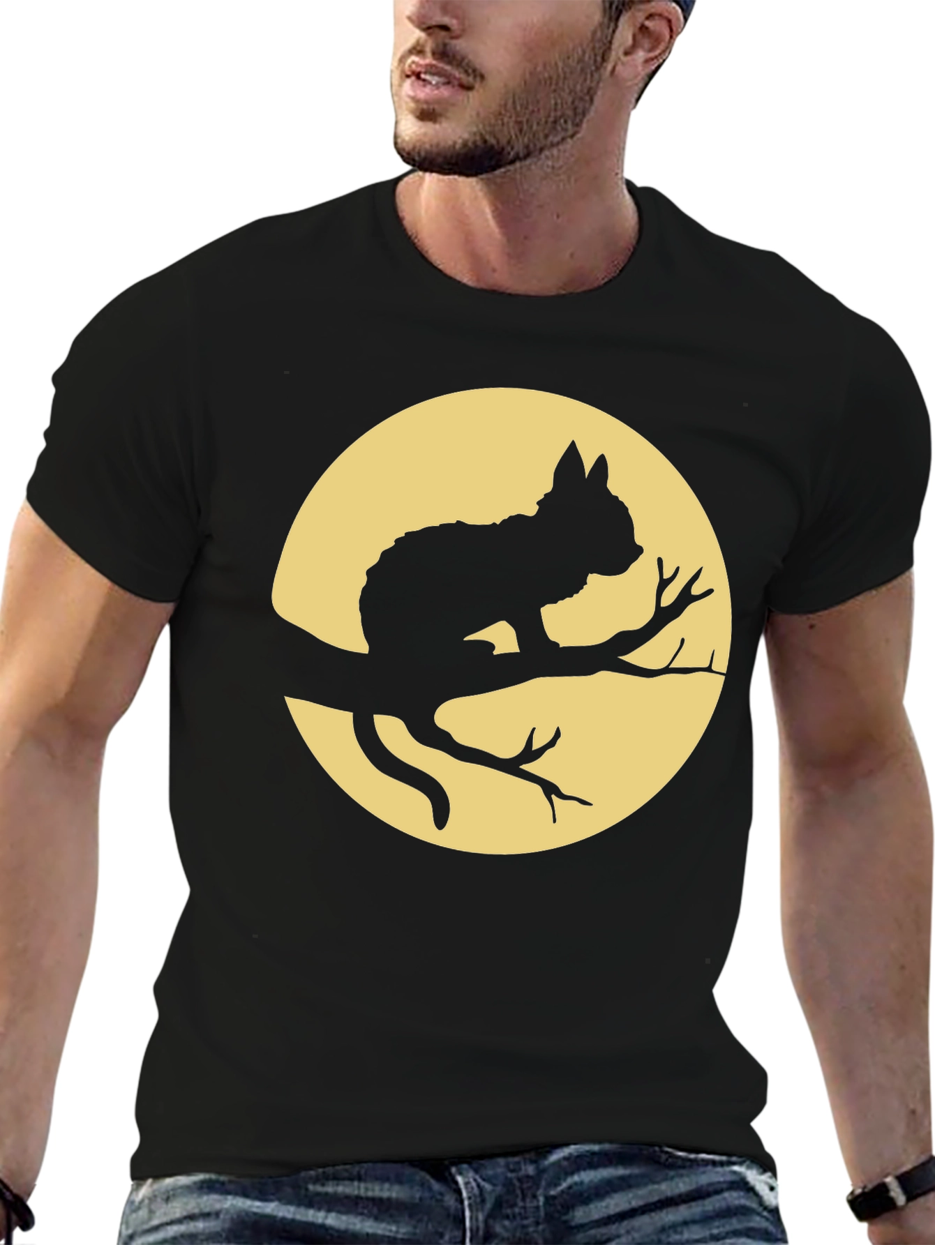Cat on Branch T-Shirt - Halloween Style