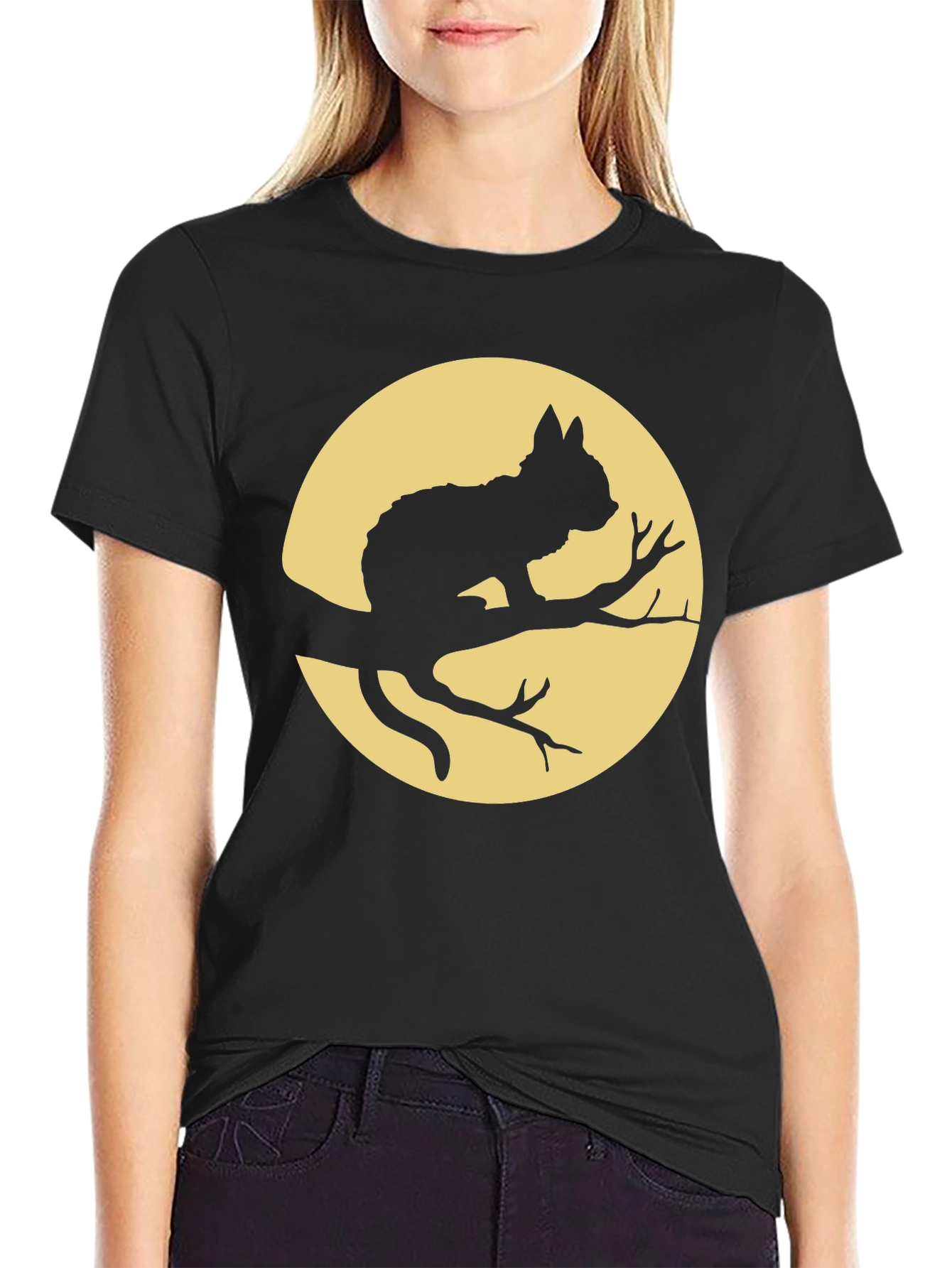 Cat on Branch T-Shirt - Halloween Style