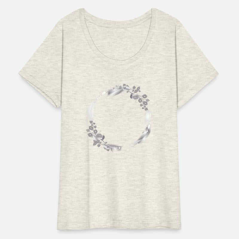 delicate frame of silver colored feathers & leaves