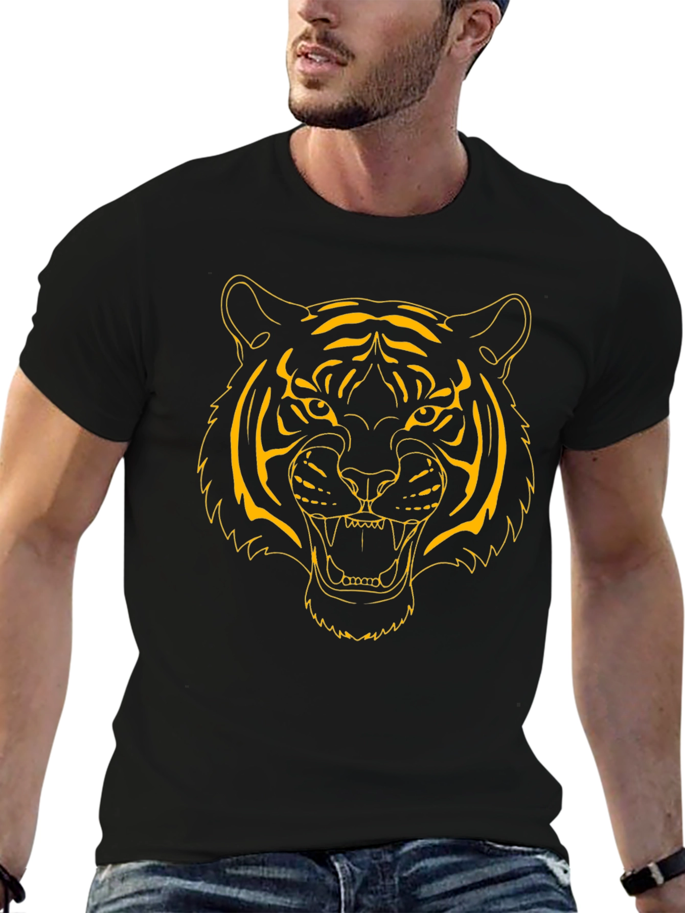 Bold Tiger Graphic Tee - Black Cotton Shirt