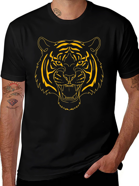 Bold Tiger Graphic Tee - Black Cotton Shirt