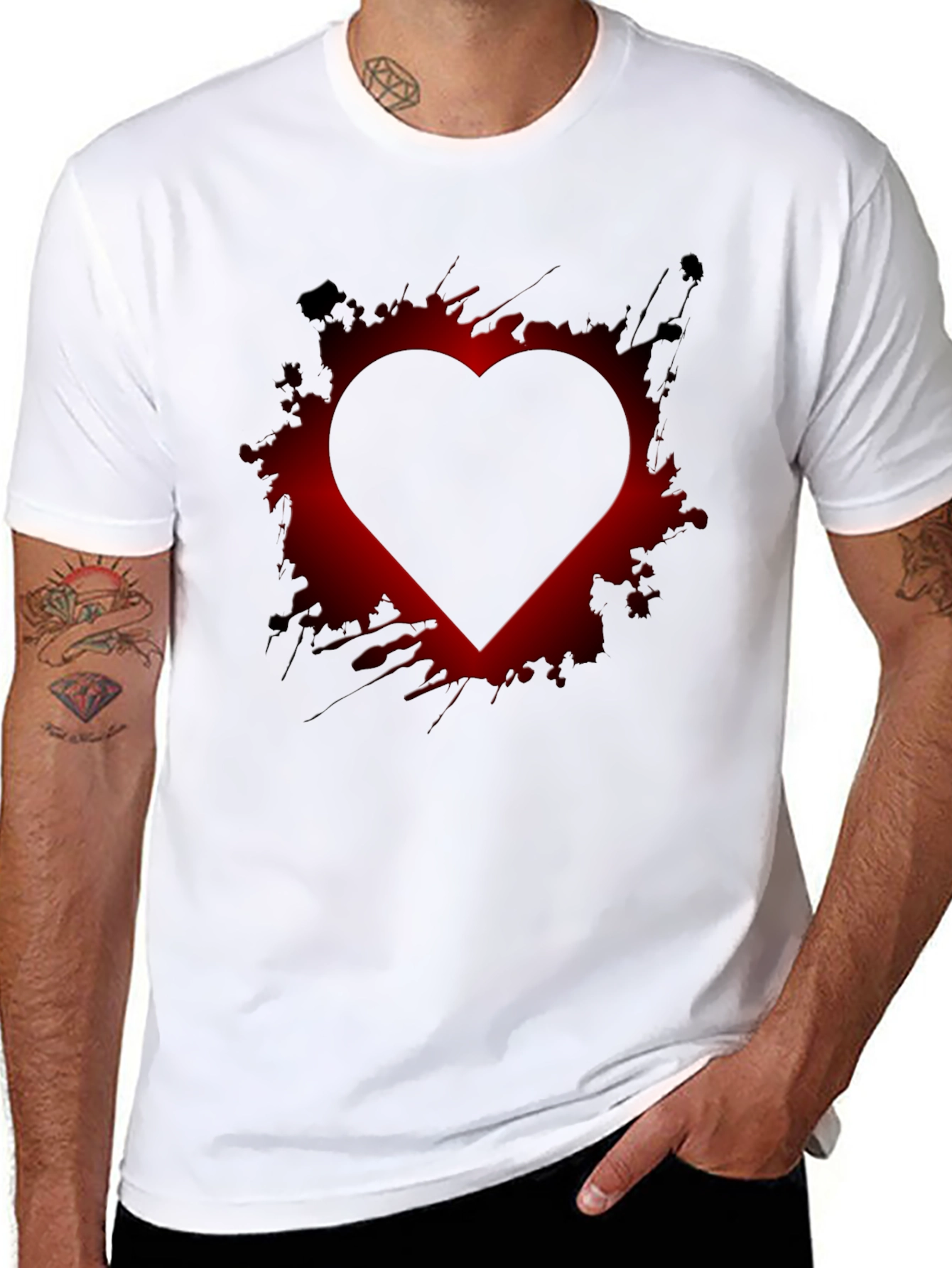 Heart Graphic Print Mens Black T-Shirt