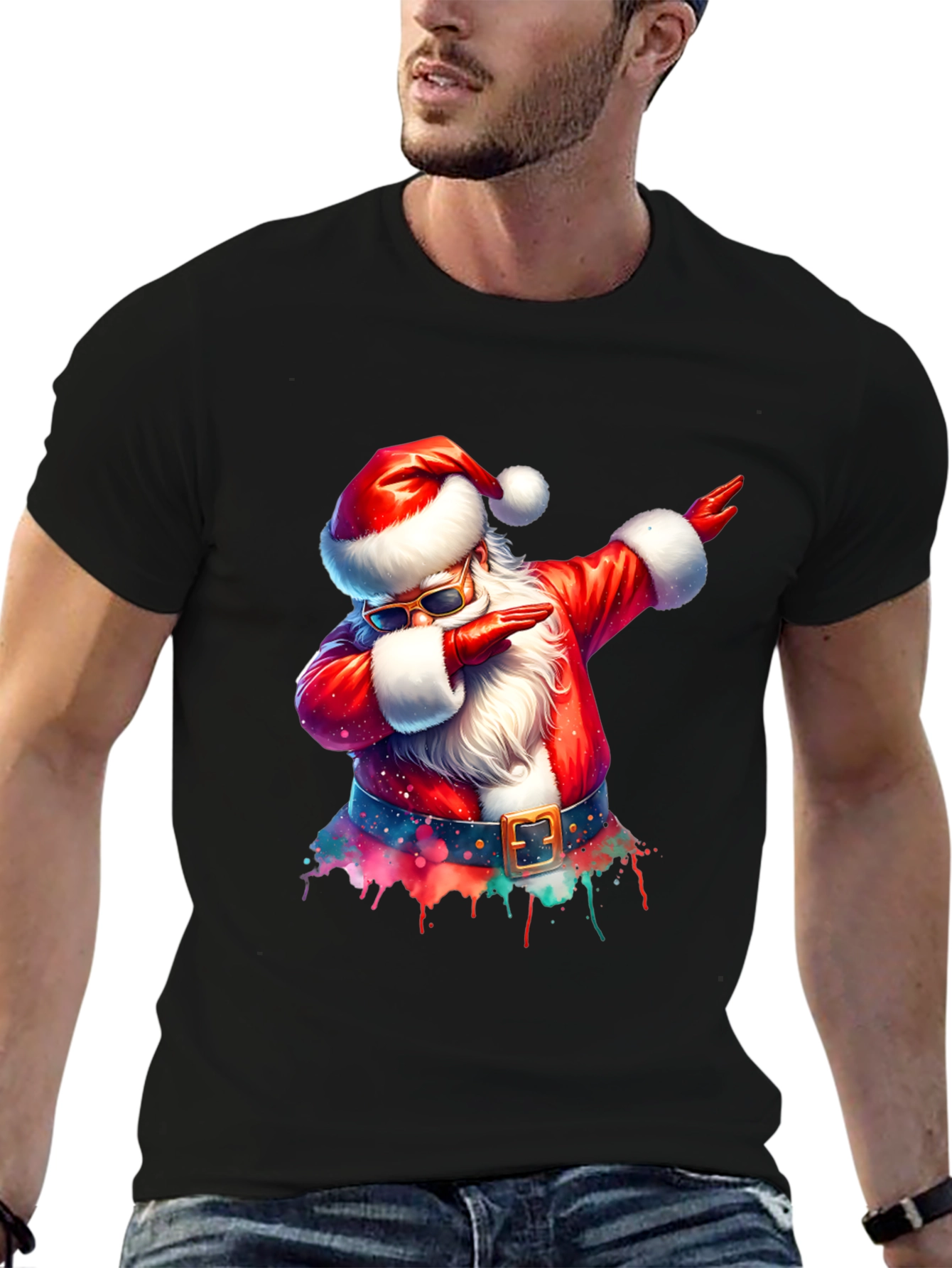 Dabbing Santa Black T-Shirt - Holiday Cheer