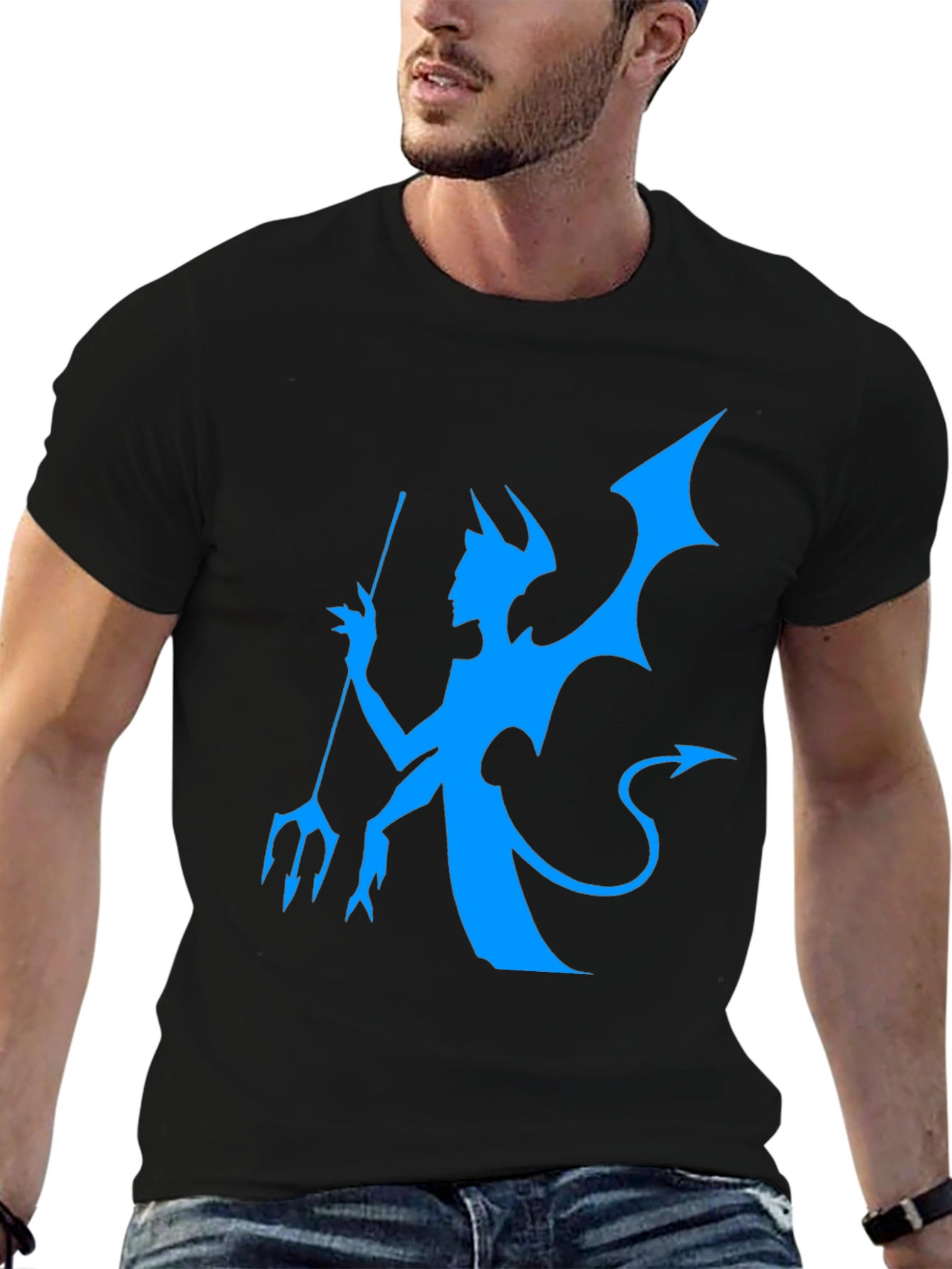 Black T-Shirt with Blue Devil Graphic
