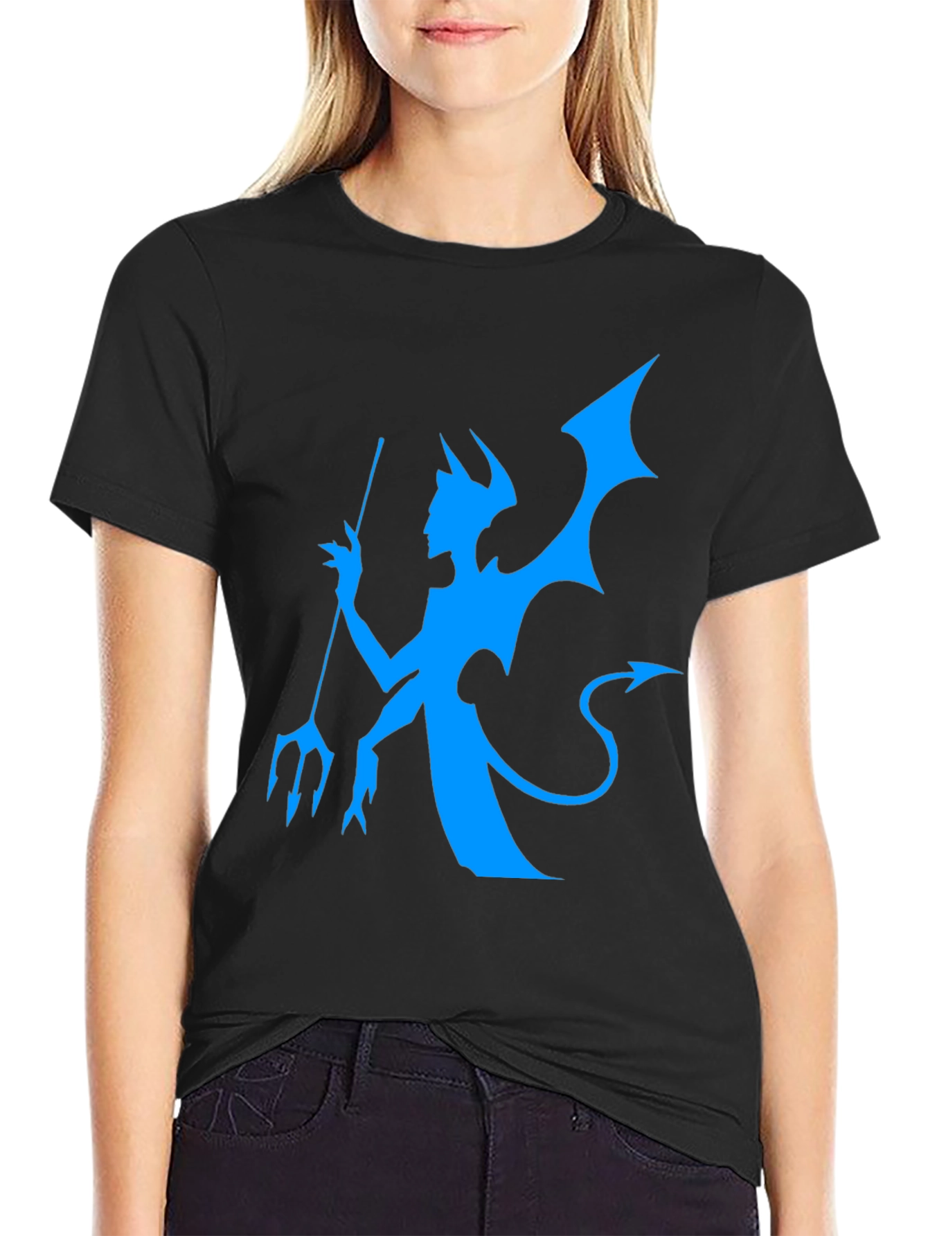 Black T-Shirt with Blue Devil Graphic