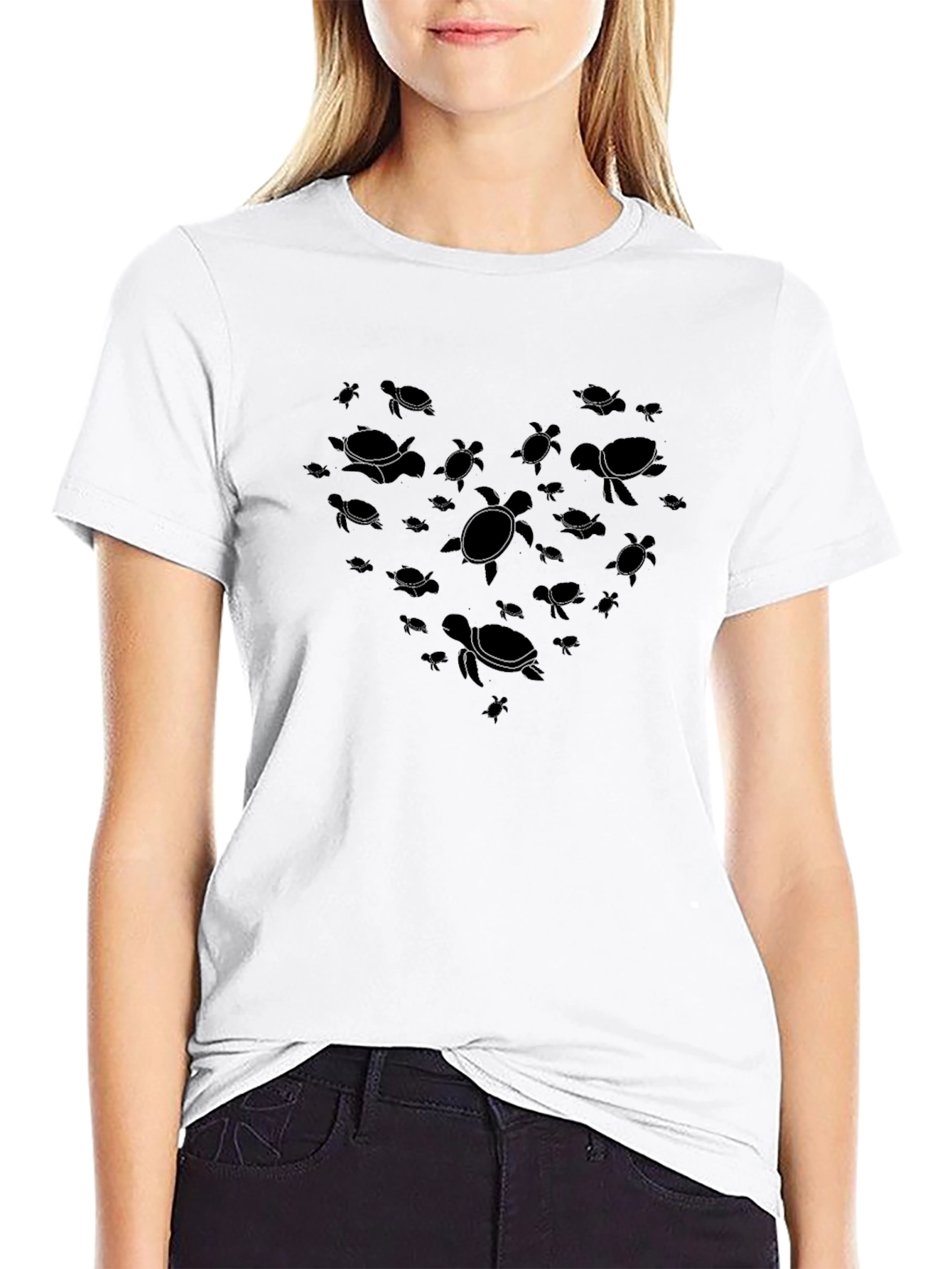 Turtle Heart Graphic T-Shirt - Black Crew Neck Tee