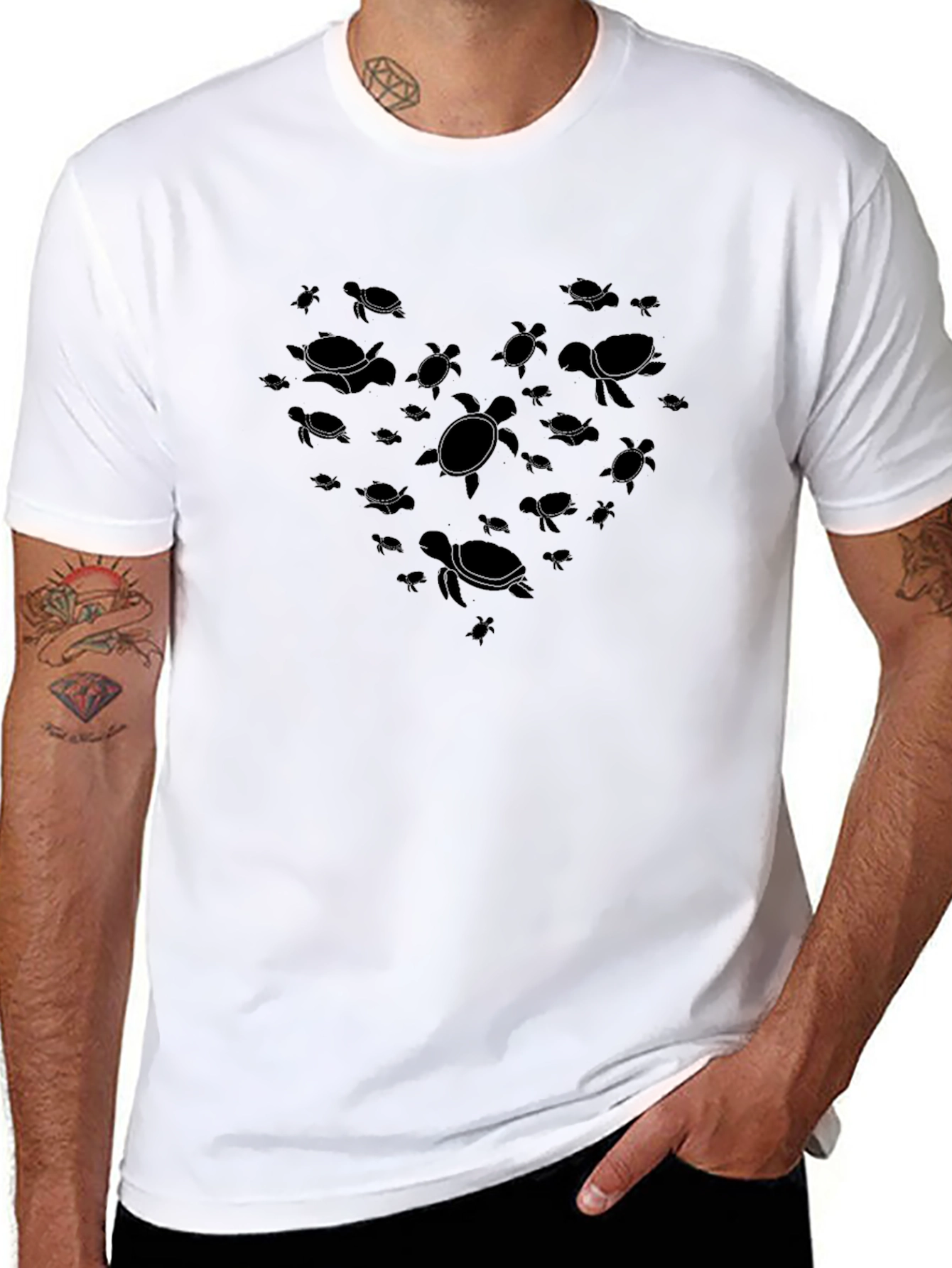 Turtle Heart Graphic T-Shirt - Black Crew Neck Tee