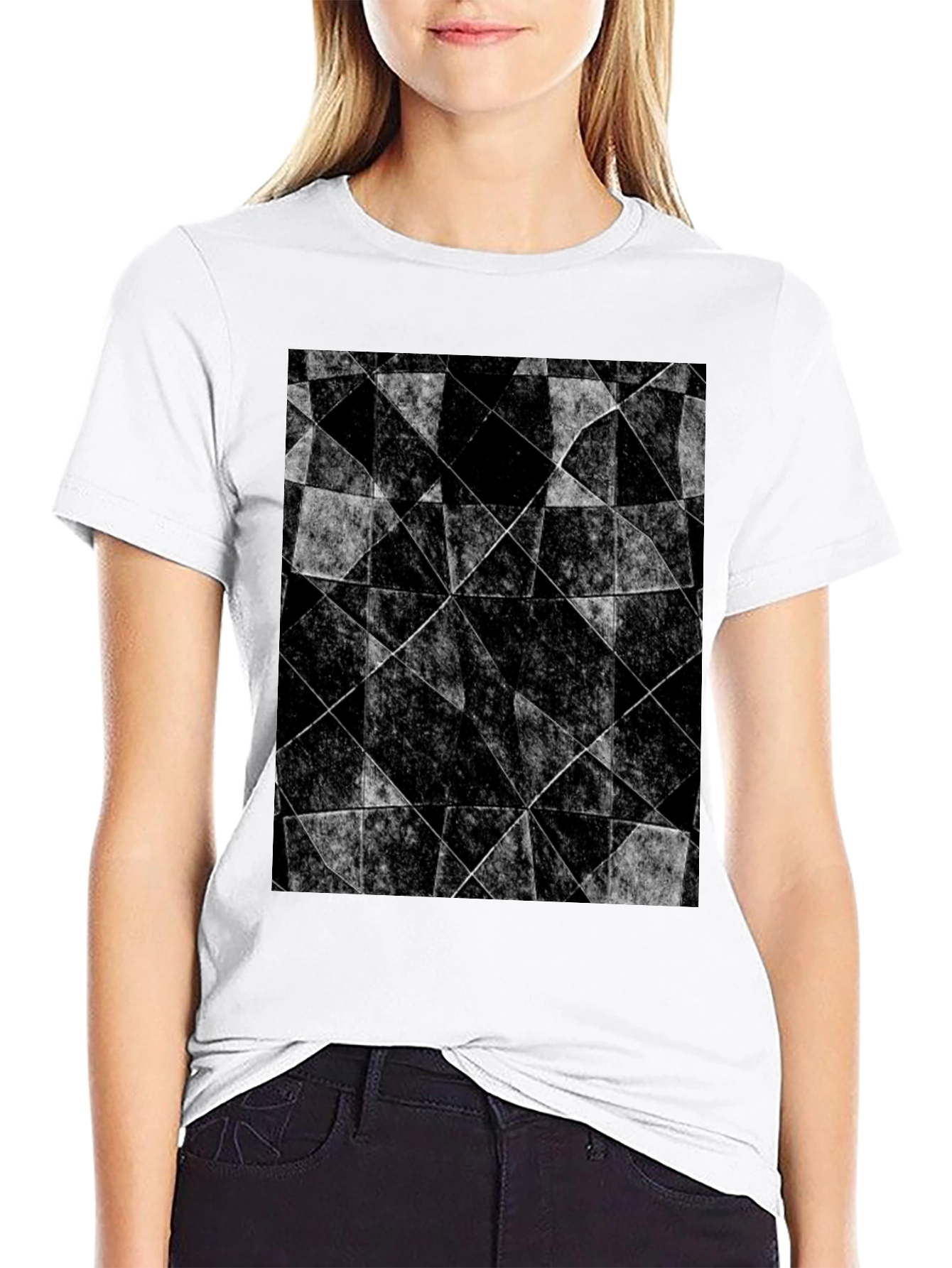 Abstract Geometric Graphic Tee - Black Cotton Blend Shirt