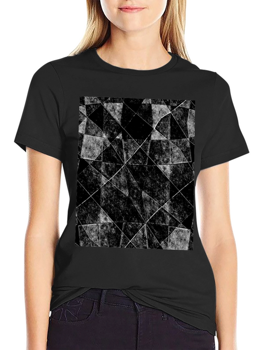 Abstract Geometric Graphic Tee - Black Cotton Blend Shirt