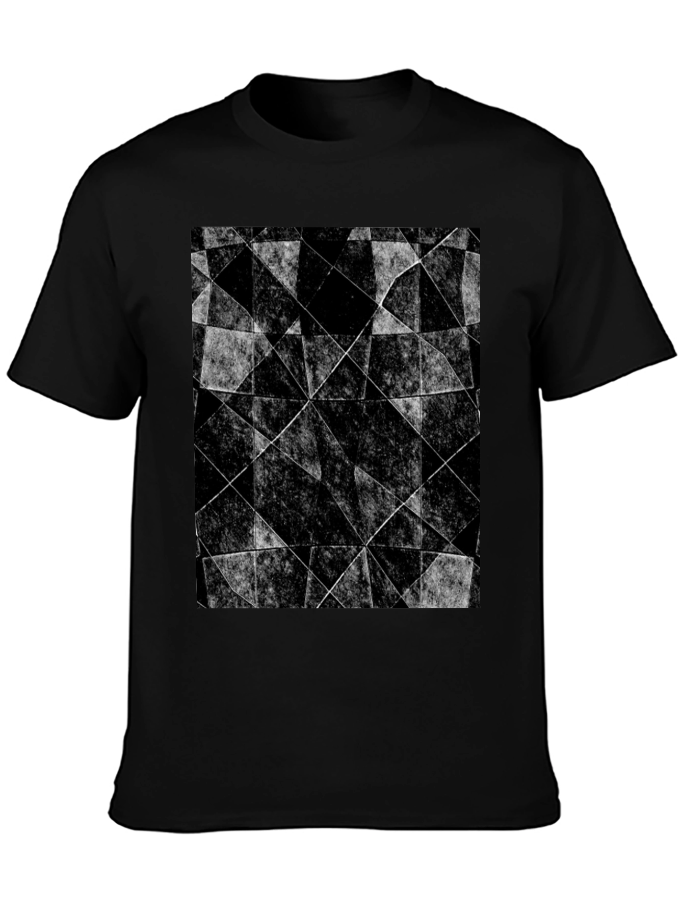 Abstract Geometric Graphic Tee - Black Cotton Blend Shirt