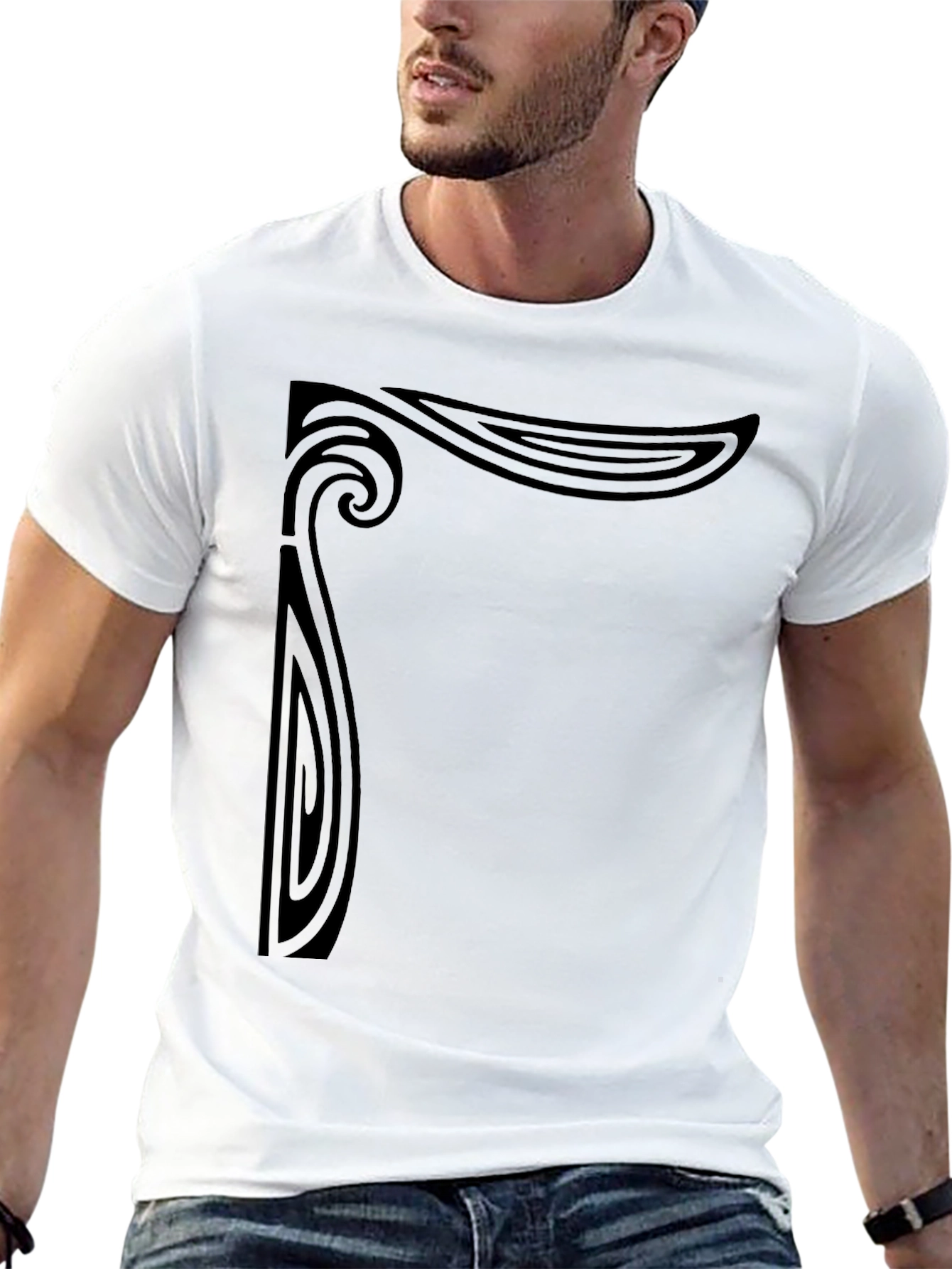 Art Nouveau Graphic Print Black T-Shirt