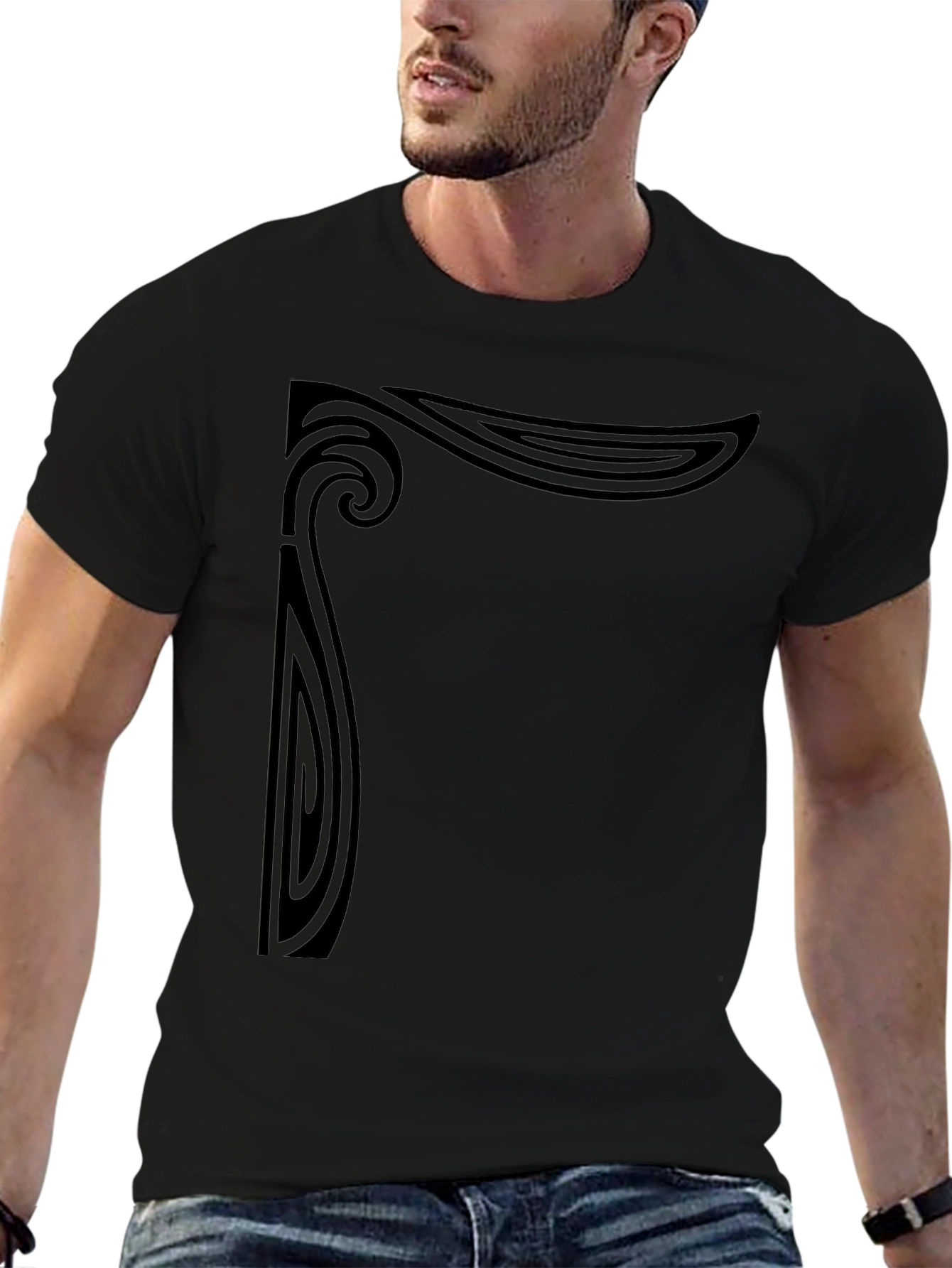 Art Nouveau Graphic Print Black T-Shirt