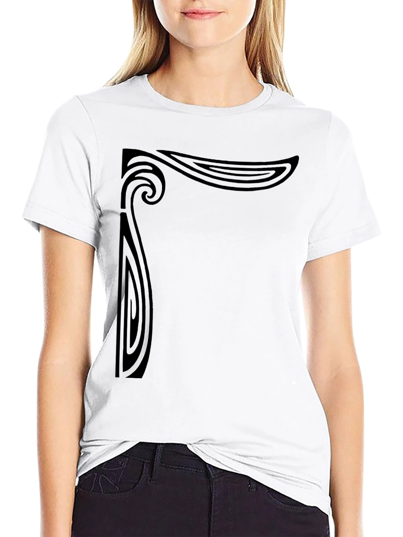 Art Nouveau Graphic Print Black T-Shirt