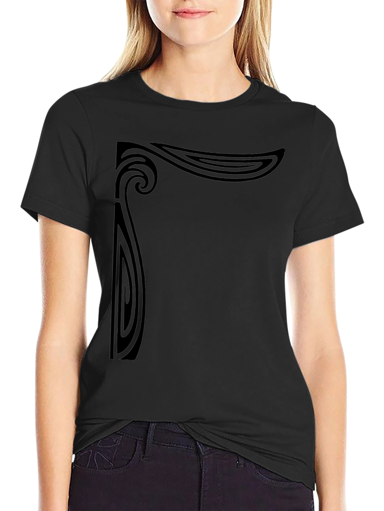 Art Nouveau Graphic Print Black T-Shirt