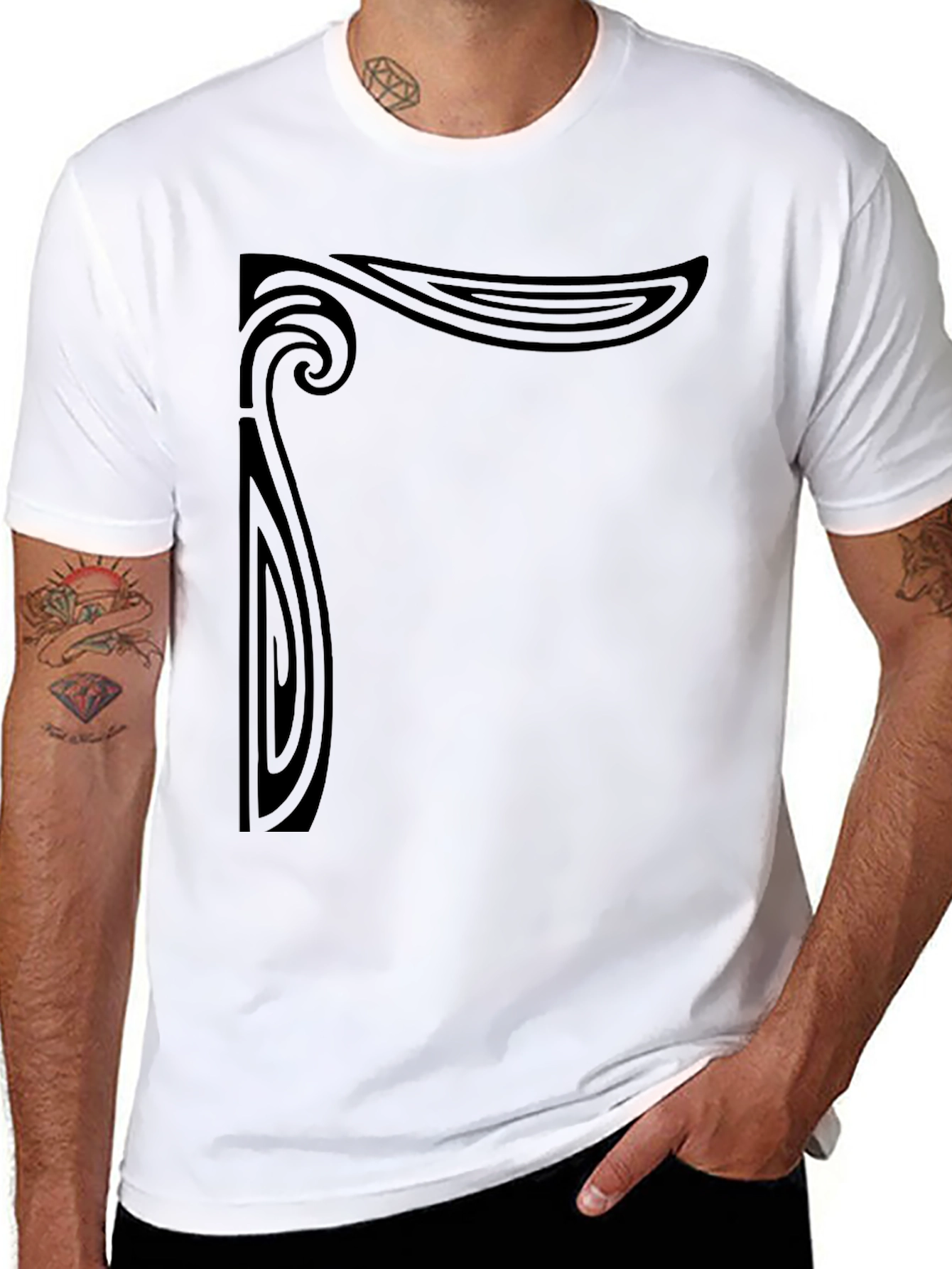 Art Nouveau Graphic Print Black T-Shirt