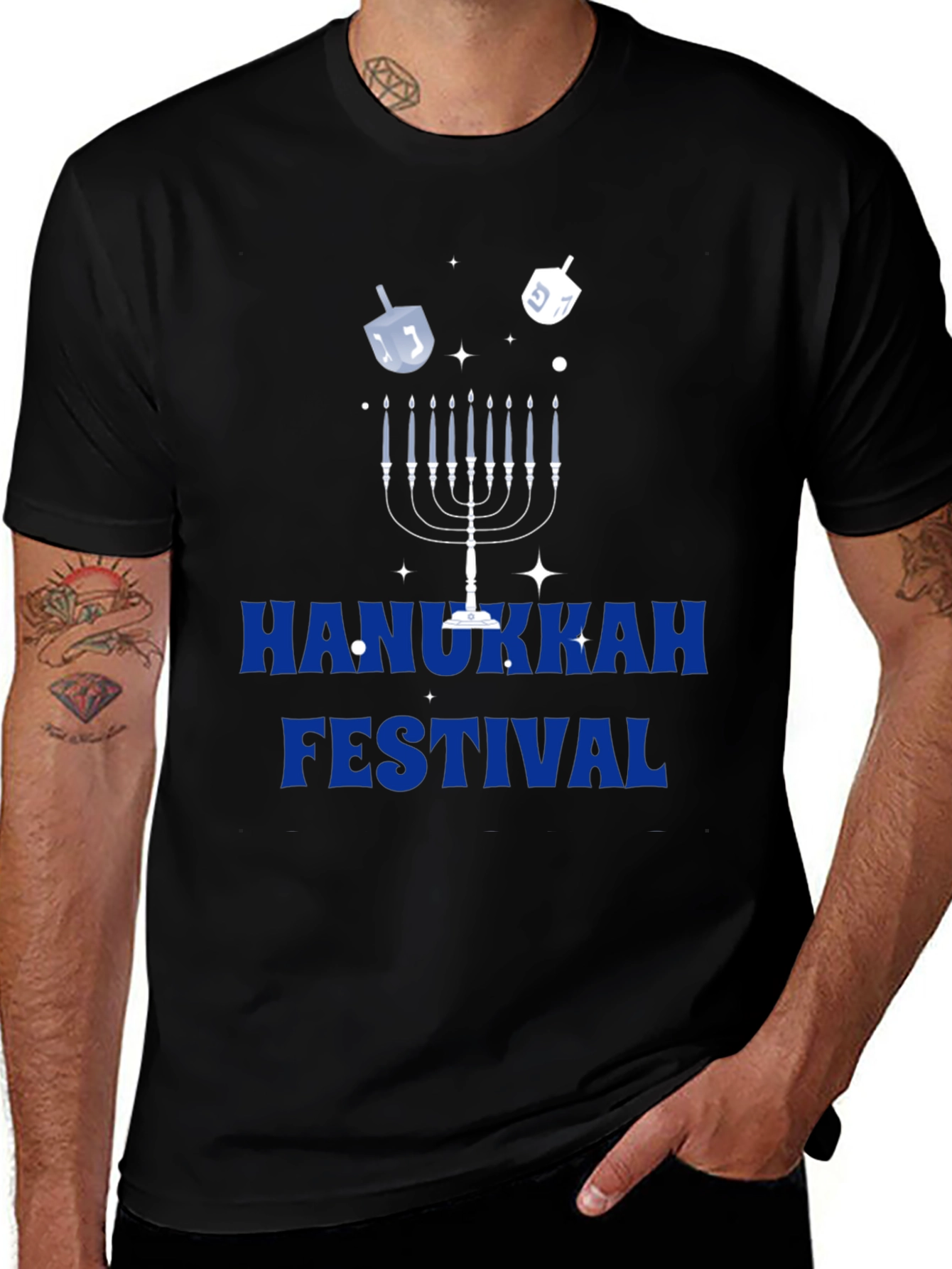 Hanukkah Festival Graphic Tee - Mens Black Cotton T-Shirt