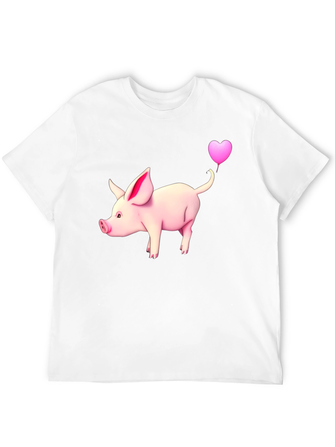 Pig with Heart Balloon Black T-Shirt