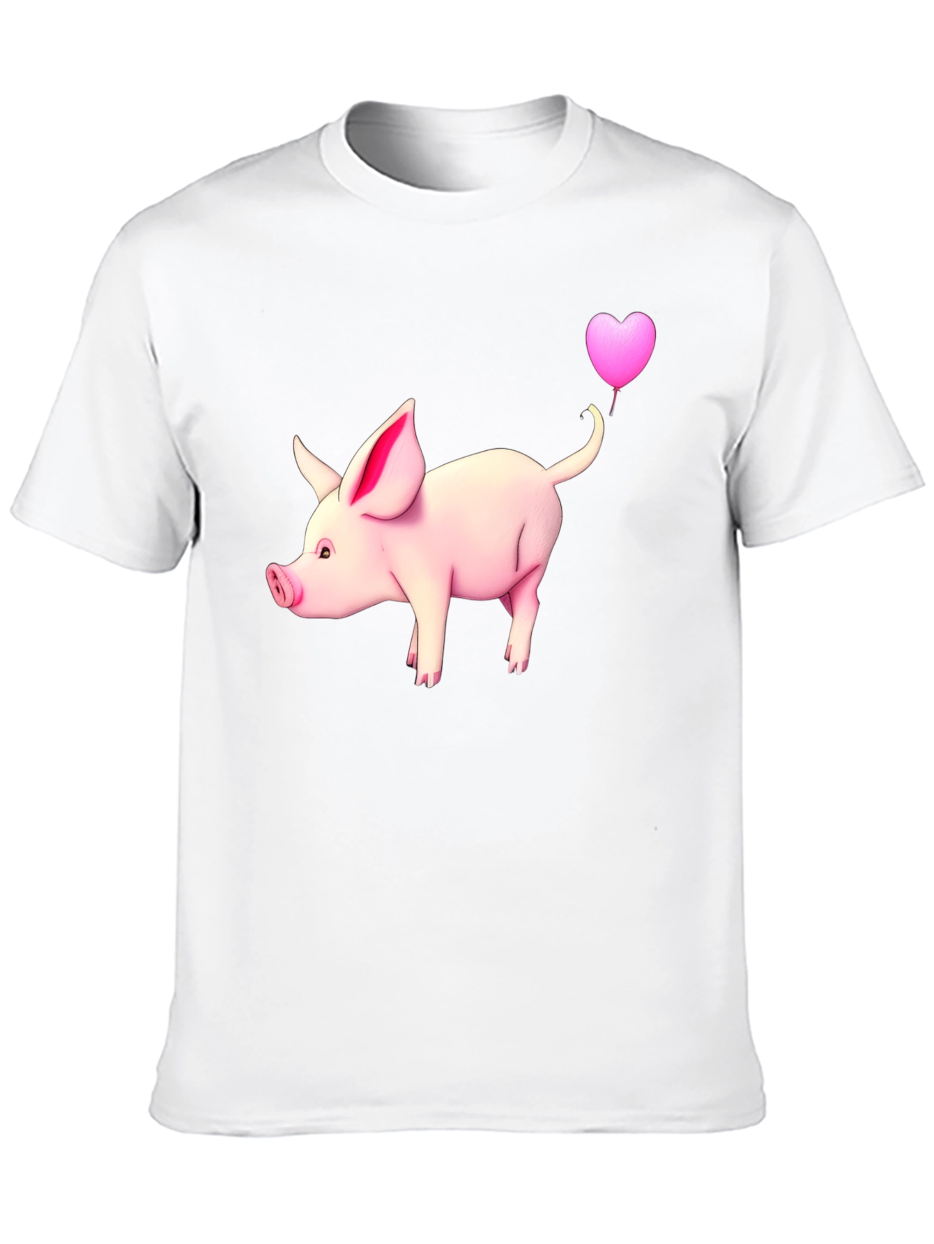 Pig with Heart Balloon Black T-Shirt