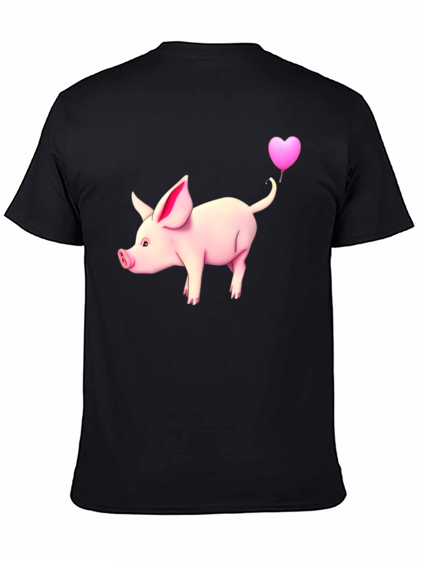 Pig with Heart Balloon Black T-Shirt